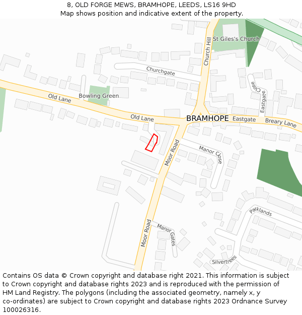 8, OLD FORGE MEWS, BRAMHOPE, LEEDS, LS16 9HD: Location map and indicative extent of plot