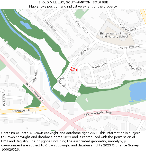 8, OLD MILL WAY, SOUTHAMPTON, SO16 6BE: Location map and indicative extent of plot
