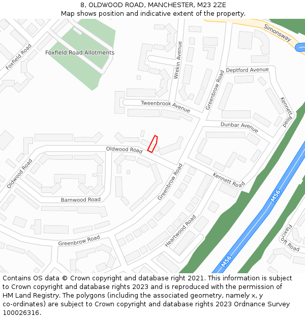 8, OLDWOOD ROAD, MANCHESTER, M23 2ZE: Location map and indicative extent of plot