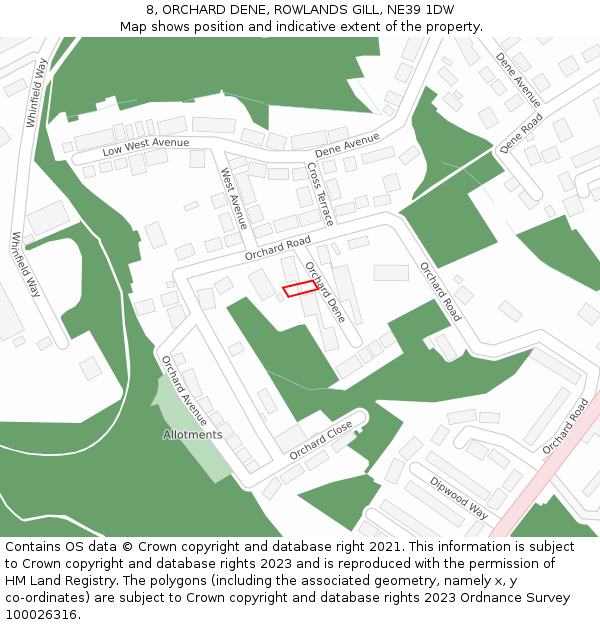 8, ORCHARD DENE, ROWLANDS GILL, NE39 1DW: Location map and indicative extent of plot