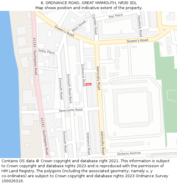 8, ORDNANCE ROAD, GREAT YARMOUTH, NR30 3DL: Location map and indicative extent of plot