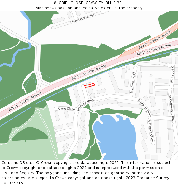 8, ORIEL CLOSE, CRAWLEY, RH10 3PH: Location map and indicative extent of plot