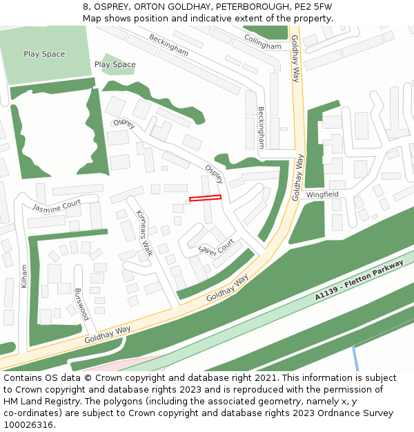 8, OSPREY, ORTON GOLDHAY, PETERBOROUGH, PE2 5FW: Location map and indicative extent of plot