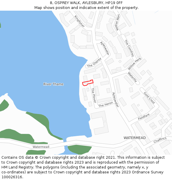 8, OSPREY WALK, AYLESBURY, HP19 0FF: Location map and indicative extent of plot