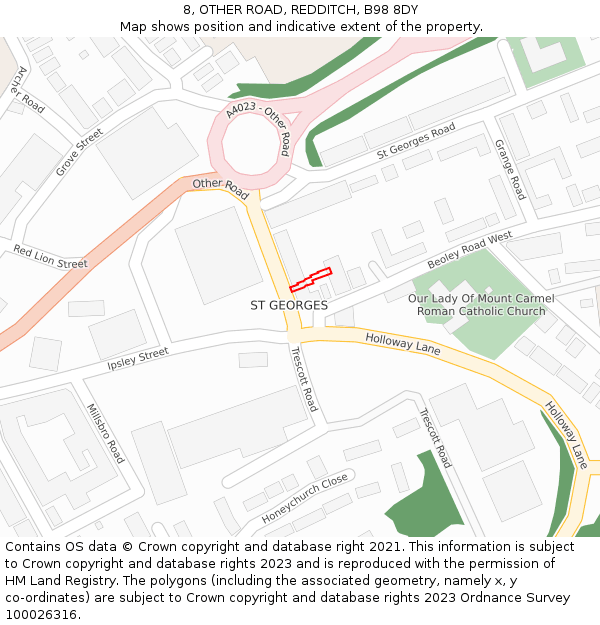 8, OTHER ROAD, REDDITCH, B98 8DY: Location map and indicative extent of plot