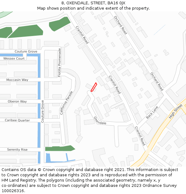 8, OXENDALE, STREET, BA16 0JX: Location map and indicative extent of plot