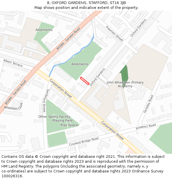 8, OXFORD GARDENS, STAFFORD, ST16 3JB: Location map and indicative extent of plot