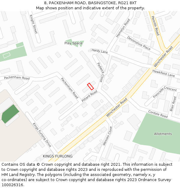 8, PACKENHAM ROAD, BASINGSTOKE, RG21 8XT: Location map and indicative extent of plot