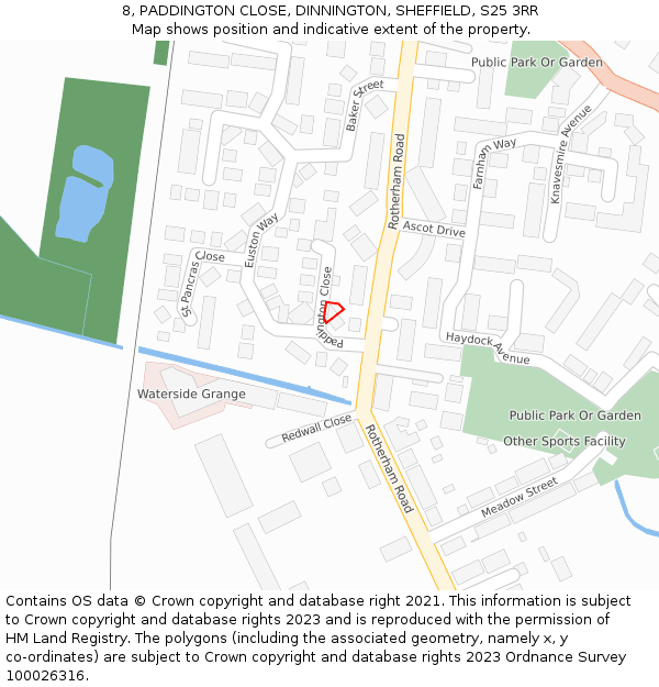 8, PADDINGTON CLOSE, DINNINGTON, SHEFFIELD, S25 3RR: Location map and indicative extent of plot