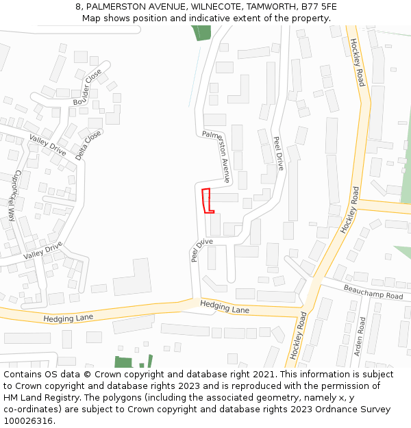 8, PALMERSTON AVENUE, WILNECOTE, TAMWORTH, B77 5FE: Location map and indicative extent of plot