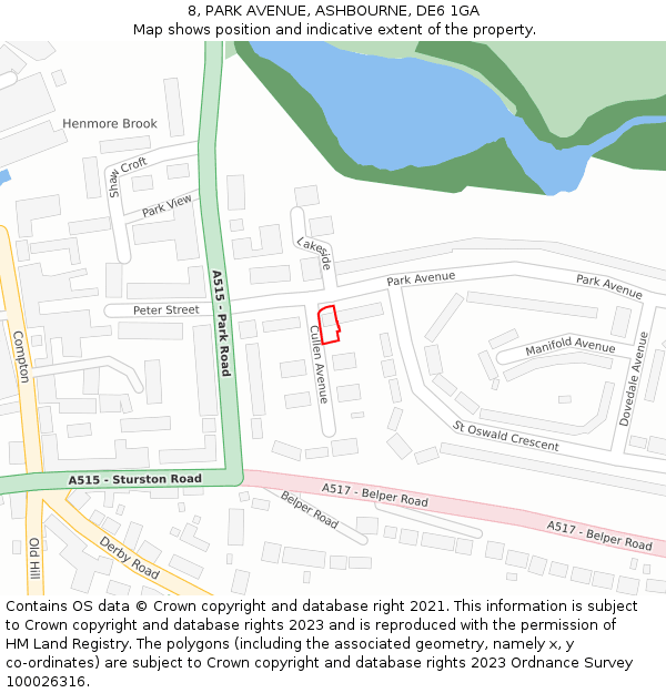8, PARK AVENUE, ASHBOURNE, DE6 1GA: Location map and indicative extent of plot