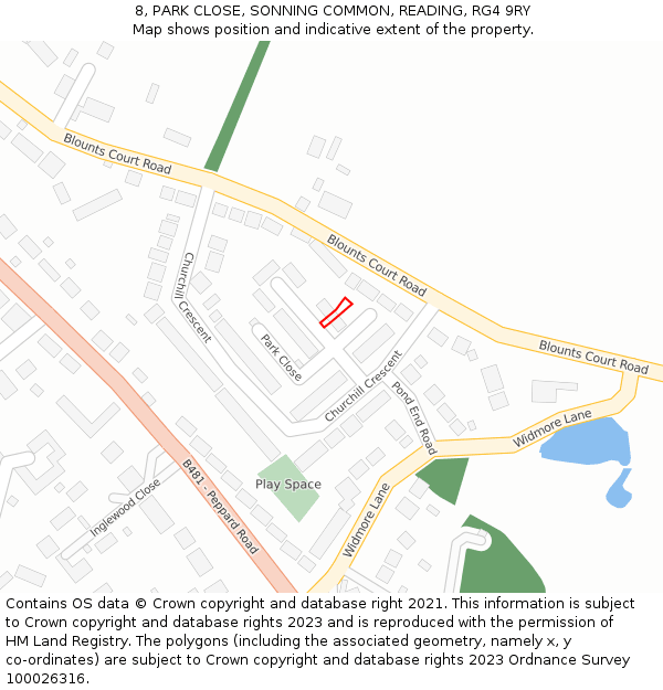 8, PARK CLOSE, SONNING COMMON, READING, RG4 9RY: Location map and indicative extent of plot