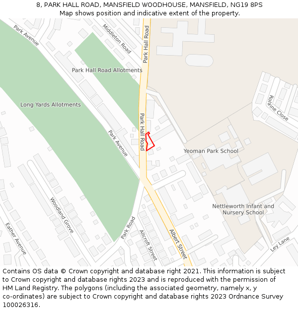 8, PARK HALL ROAD, MANSFIELD WOODHOUSE, MANSFIELD, NG19 8PS: Location map and indicative extent of plot