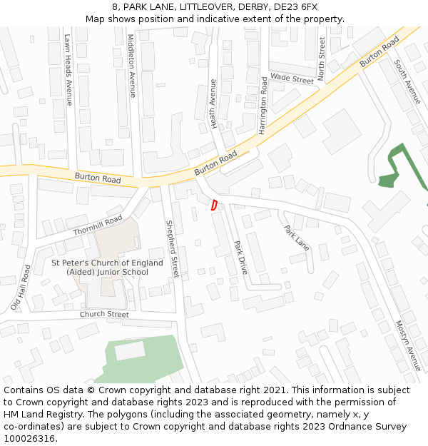 8, PARK LANE, LITTLEOVER, DERBY, DE23 6FX: Location map and indicative extent of plot