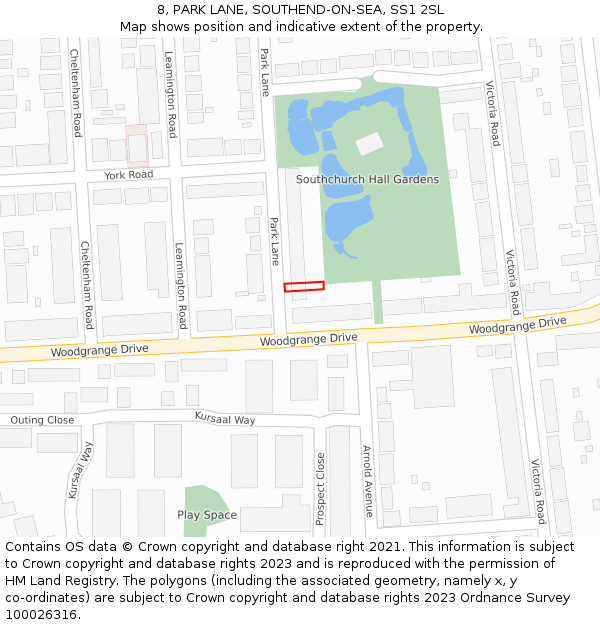 8, PARK LANE, SOUTHEND-ON-SEA, SS1 2SL: Location map and indicative extent of plot