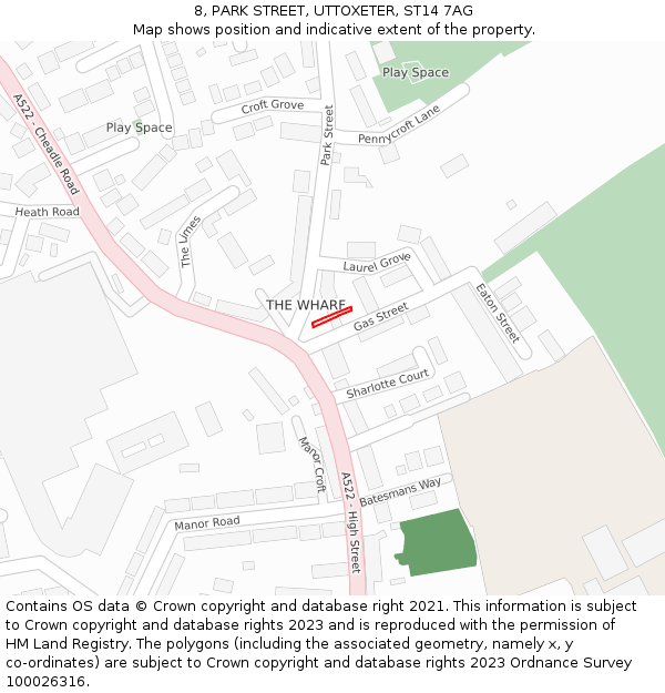 8, PARK STREET, UTTOXETER, ST14 7AG: Location map and indicative extent of plot