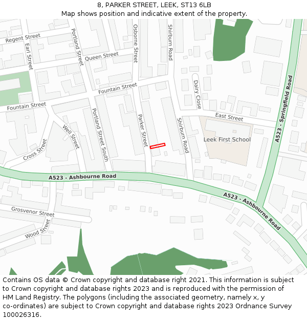 8, PARKER STREET, LEEK, ST13 6LB: Location map and indicative extent of plot