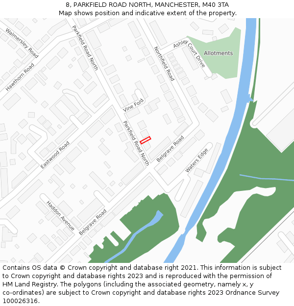 8, PARKFIELD ROAD NORTH, MANCHESTER, M40 3TA: Location map and indicative extent of plot