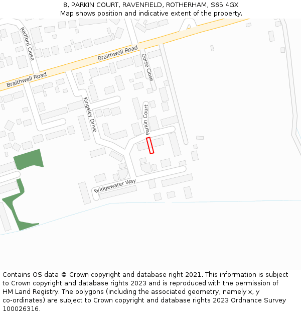 8, PARKIN COURT, RAVENFIELD, ROTHERHAM, S65 4GX: Location map and indicative extent of plot