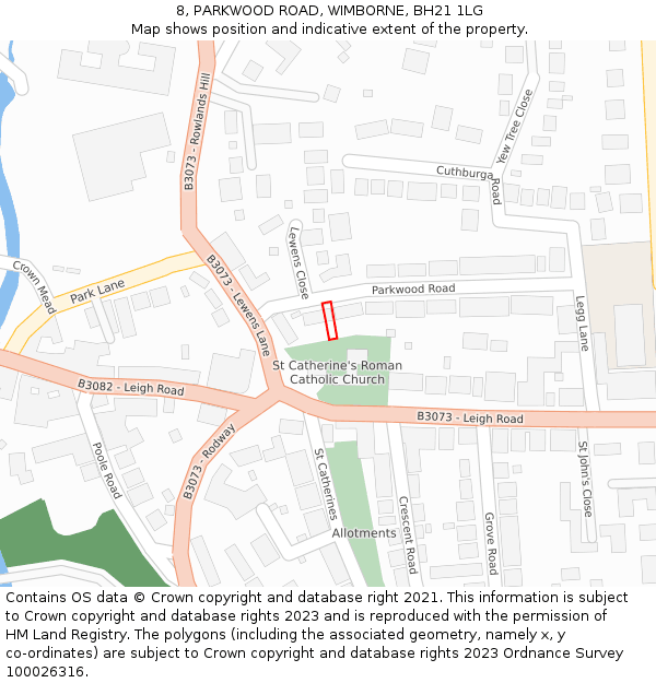 8, PARKWOOD ROAD, WIMBORNE, BH21 1LG: Location map and indicative extent of plot