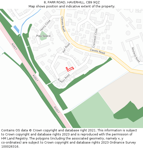 8, PARR ROAD, HAVERHILL, CB9 9QZ: Location map and indicative extent of plot