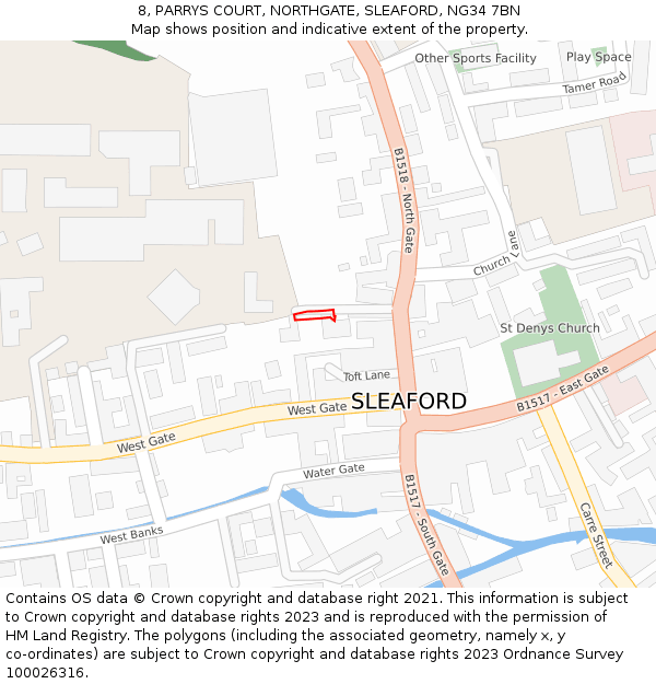 8, PARRYS COURT, NORTHGATE, SLEAFORD, NG34 7BN: Location map and indicative extent of plot