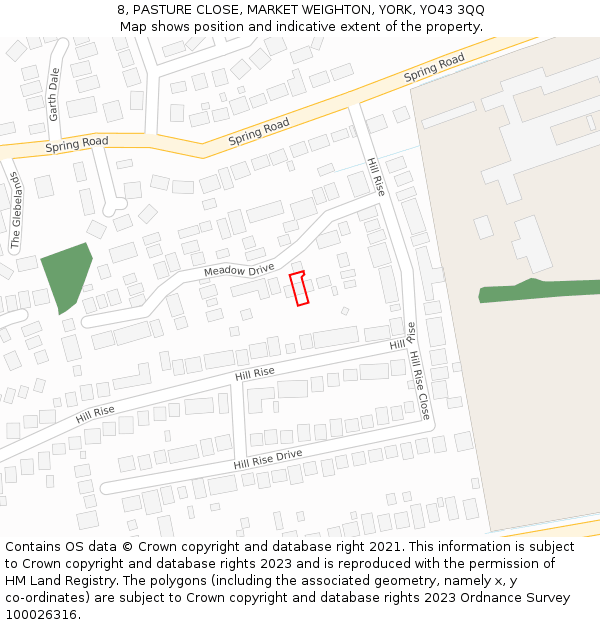 8, PASTURE CLOSE, MARKET WEIGHTON, YORK, YO43 3QQ: Location map and indicative extent of plot