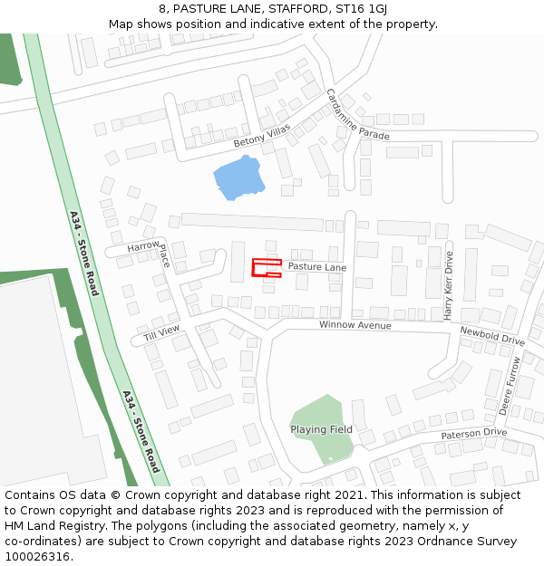 8, PASTURE LANE, STAFFORD, ST16 1GJ: Location map and indicative extent of plot