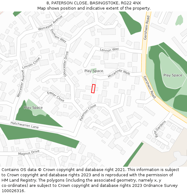 8, PATERSON CLOSE, BASINGSTOKE, RG22 4NX: Location map and indicative extent of plot