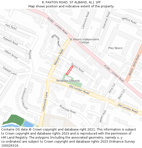 8, PAXTON ROAD, ST ALBANS, AL1 1PF: Location map and indicative extent of plot