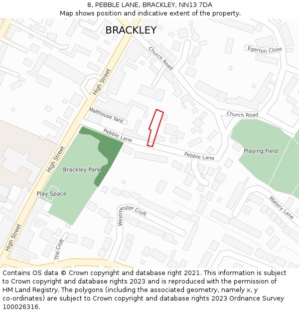 8, PEBBLE LANE, BRACKLEY, NN13 7DA: Location map and indicative extent of plot