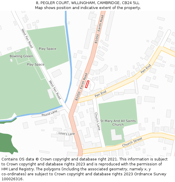 8, PEGLER COURT, WILLINGHAM, CAMBRIDGE, CB24 5LL: Location map and indicative extent of plot