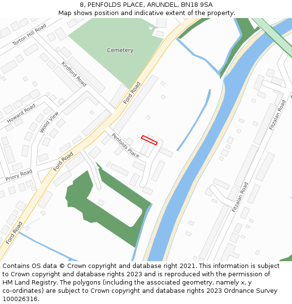 8, PENFOLDS PLACE, ARUNDEL, BN18 9SA: Location map and indicative extent of plot