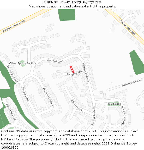 8, PENGELLY WAY, TORQUAY, TQ2 7FG: Location map and indicative extent of plot