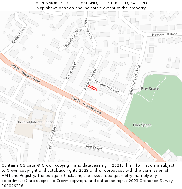 8, PENMORE STREET, HASLAND, CHESTERFIELD, S41 0PB: Location map and indicative extent of plot