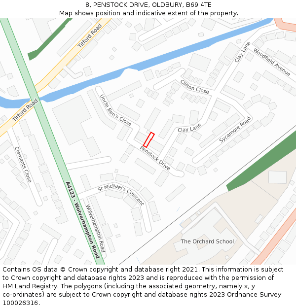 8, PENSTOCK DRIVE, OLDBURY, B69 4TE: Location map and indicative extent of plot