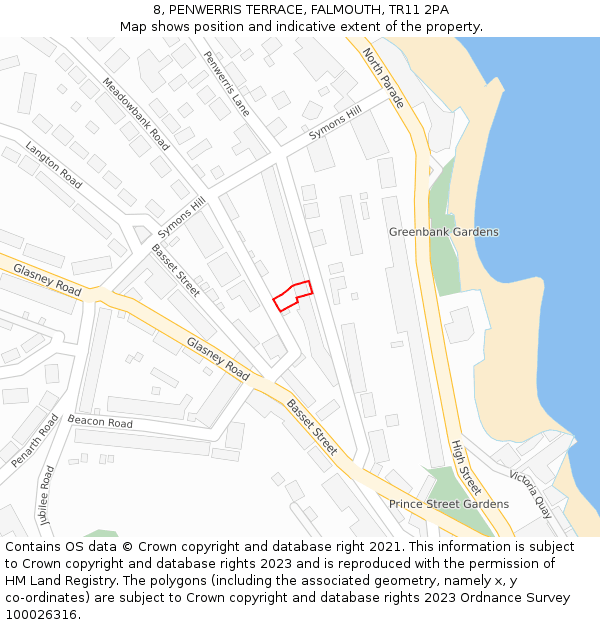 8, PENWERRIS TERRACE, FALMOUTH, TR11 2PA: Location map and indicative extent of plot