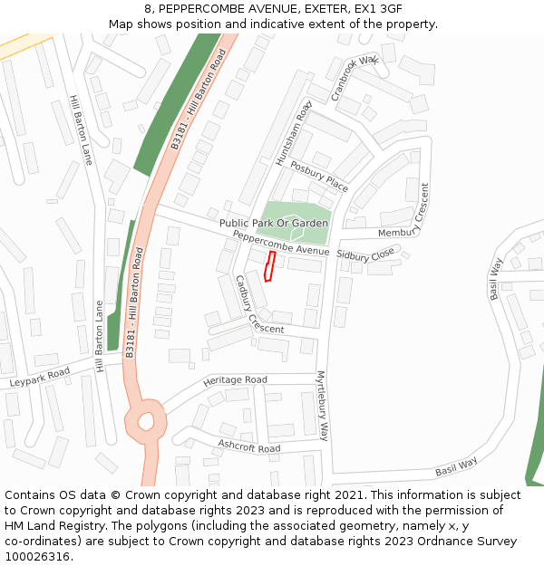 8, PEPPERCOMBE AVENUE, EXETER, EX1 3GF: Location map and indicative extent of plot