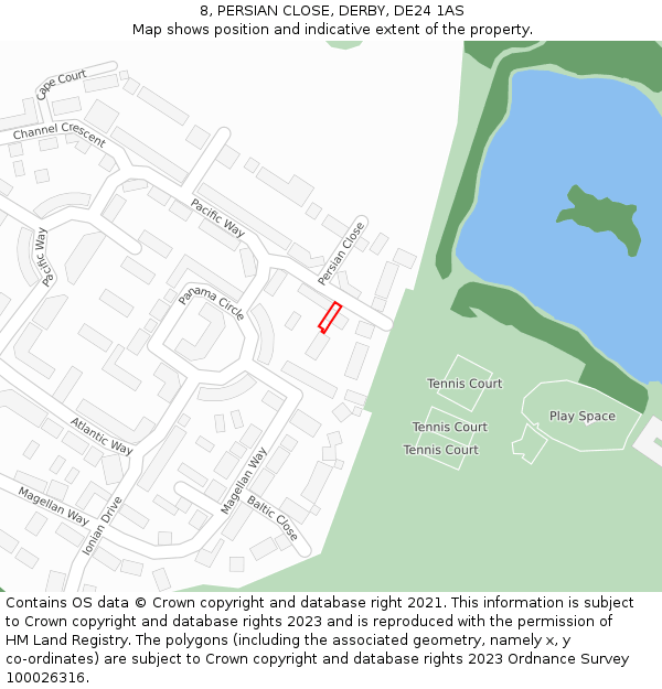 8, PERSIAN CLOSE, DERBY, DE24 1AS: Location map and indicative extent of plot