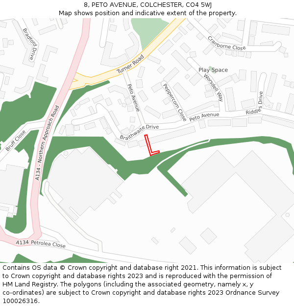 8, PETO AVENUE, COLCHESTER, CO4 5WJ: Location map and indicative extent of plot