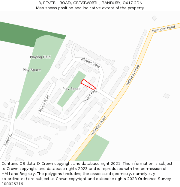 8, PEVERIL ROAD, GREATWORTH, BANBURY, OX17 2DN: Location map and indicative extent of plot