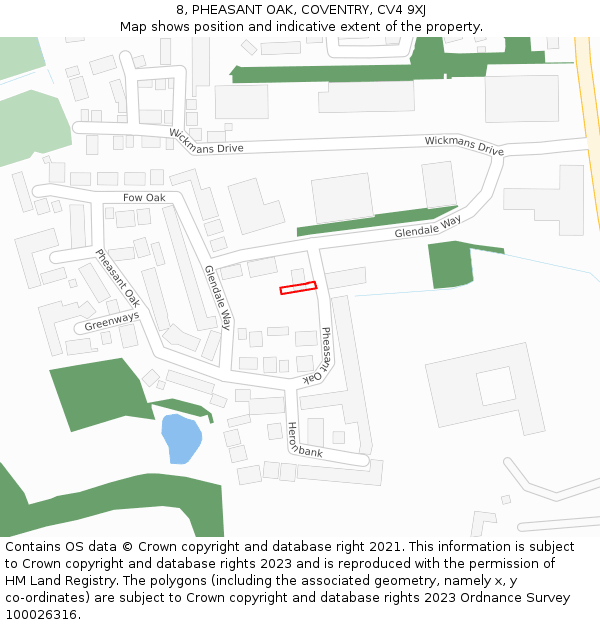 8, PHEASANT OAK, COVENTRY, CV4 9XJ: Location map and indicative extent of plot