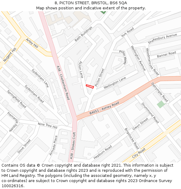 8, PICTON STREET, BRISTOL, BS6 5QA: Location map and indicative extent of plot