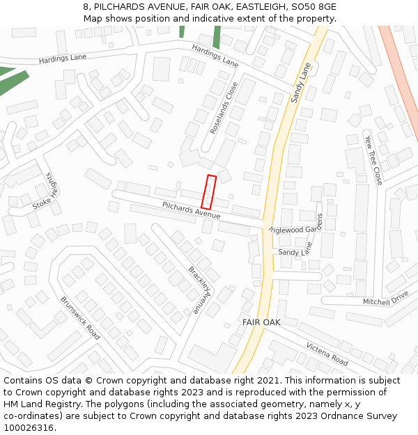8, PILCHARDS AVENUE, FAIR OAK, EASTLEIGH, SO50 8GE: Location map and indicative extent of plot