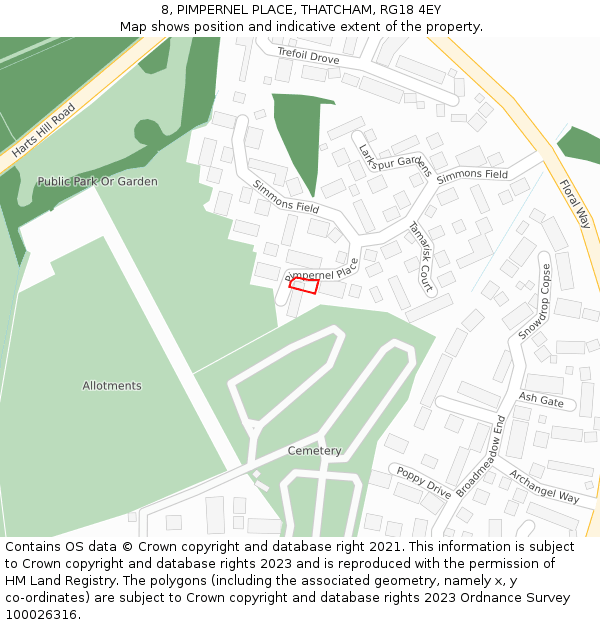 8, PIMPERNEL PLACE, THATCHAM, RG18 4EY: Location map and indicative extent of plot