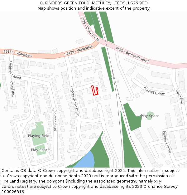 8, PINDERS GREEN FOLD, METHLEY, LEEDS, LS26 9BD: Location map and indicative extent of plot