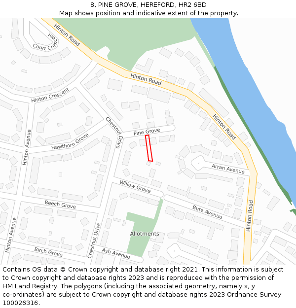 8, PINE GROVE, HEREFORD, HR2 6BD: Location map and indicative extent of plot