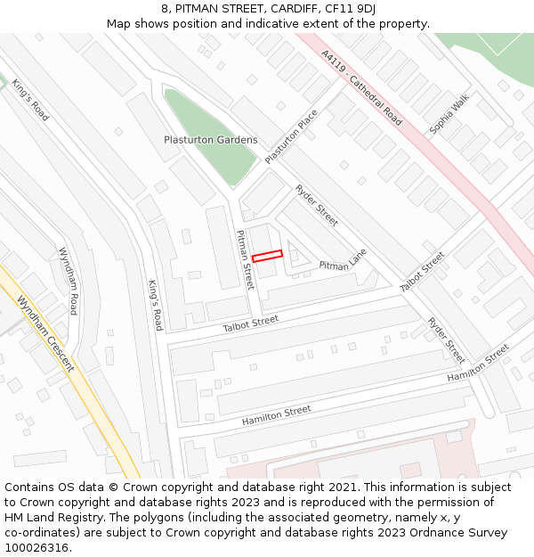 8, PITMAN STREET, CARDIFF, CF11 9DJ: Location map and indicative extent of plot