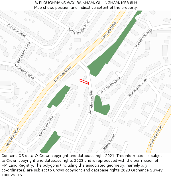 8, PLOUGHMANS WAY, RAINHAM, GILLINGHAM, ME8 8LH: Location map and indicative extent of plot