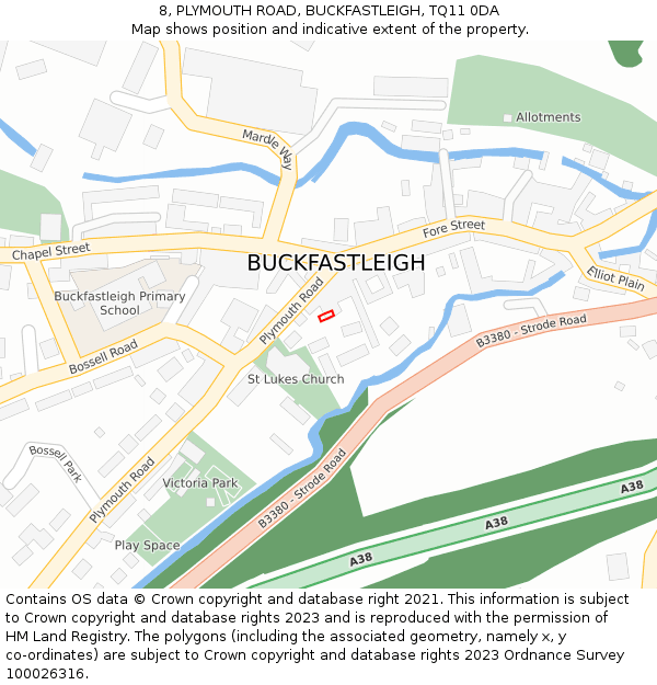 8, PLYMOUTH ROAD, BUCKFASTLEIGH, TQ11 0DA: Location map and indicative extent of plot